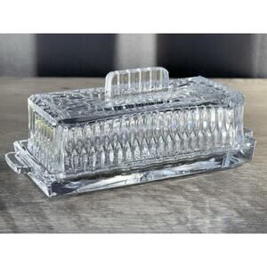 Princess House 5% of Crystal Heavy Cut Glass Butter Dish w/Cover Japan